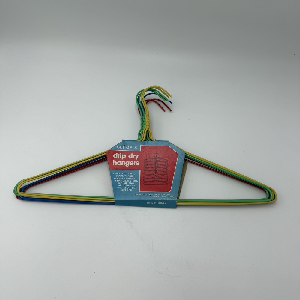 Vtg Drip Dry Hangers Metal PVC Coated 8 pack NOS Red Green Blue Standard MCM - Picture 2 of 8